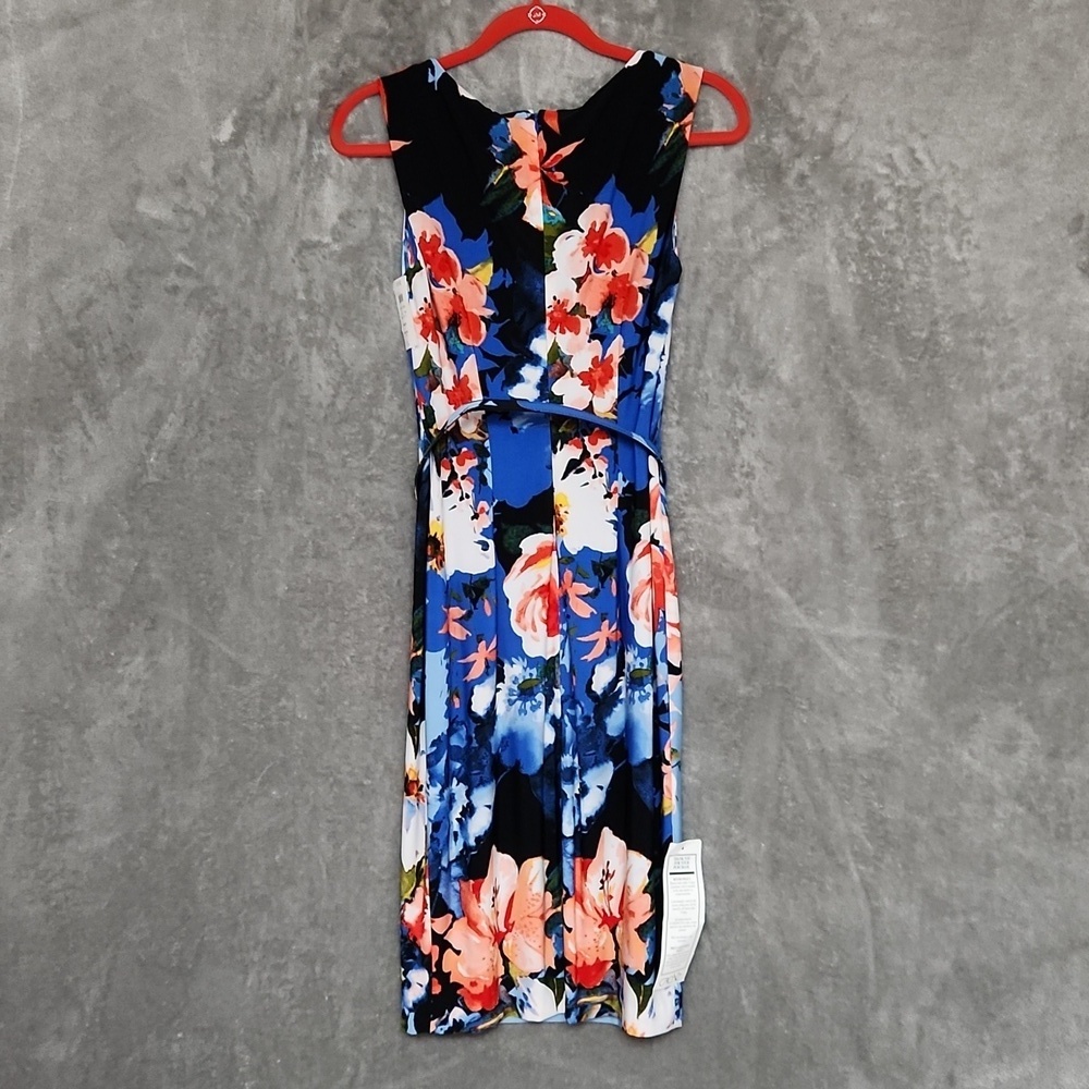 Cache NWT Blue Floral Belted Sheath Midi Dress Keyhole Back Size Medium - Picture 5 of 12